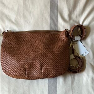 Quince Women Italian Leather Convertible Crescent Handwoven Shoulder Bag Brown